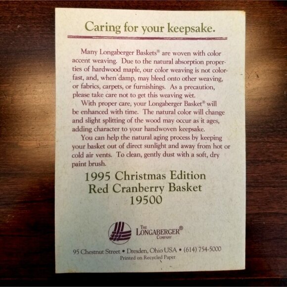 Longaberger 1995 Red Cranberry Basket Combo Christmas Collection Lid 2 Liners, B - Picture 5 of 7